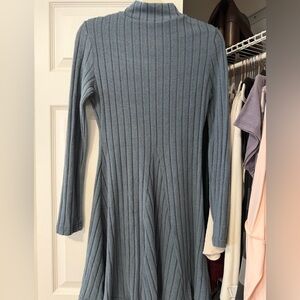 SHEIN Ribbed Long-Sleeve Fit & Flare Dress in Dusty Blue